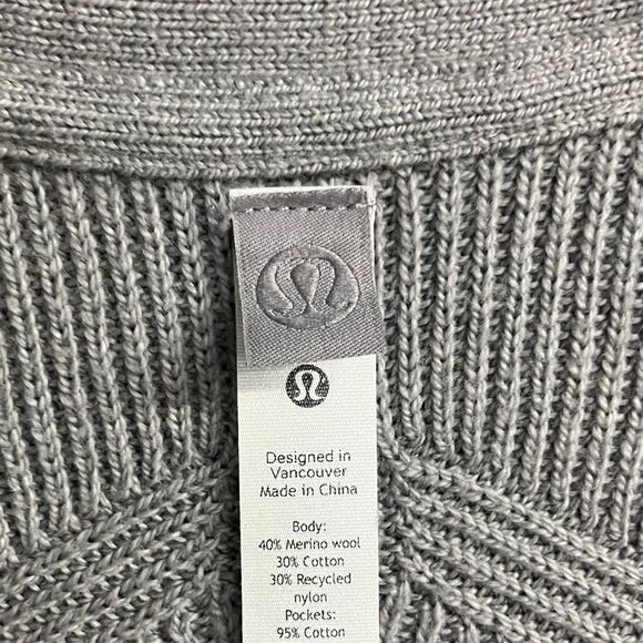 Lululemon merino wool blend Gray Women's Open Pocket Cardigan Size 8 - Picture 2 of 8